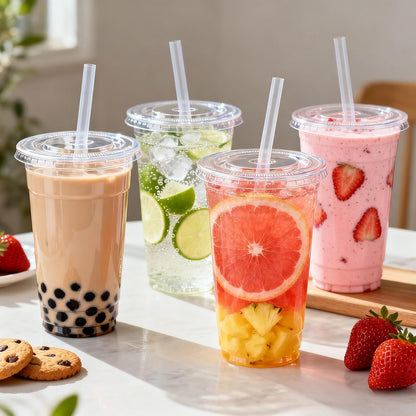 Lamosi 100 Pack 16 oz Clear Plastic Cups with Lids and Straws, Disposable Plastic Coffee Cups with Lids for Iced Coffee, Cold Beverages, Smoothies and To-Go Drinks