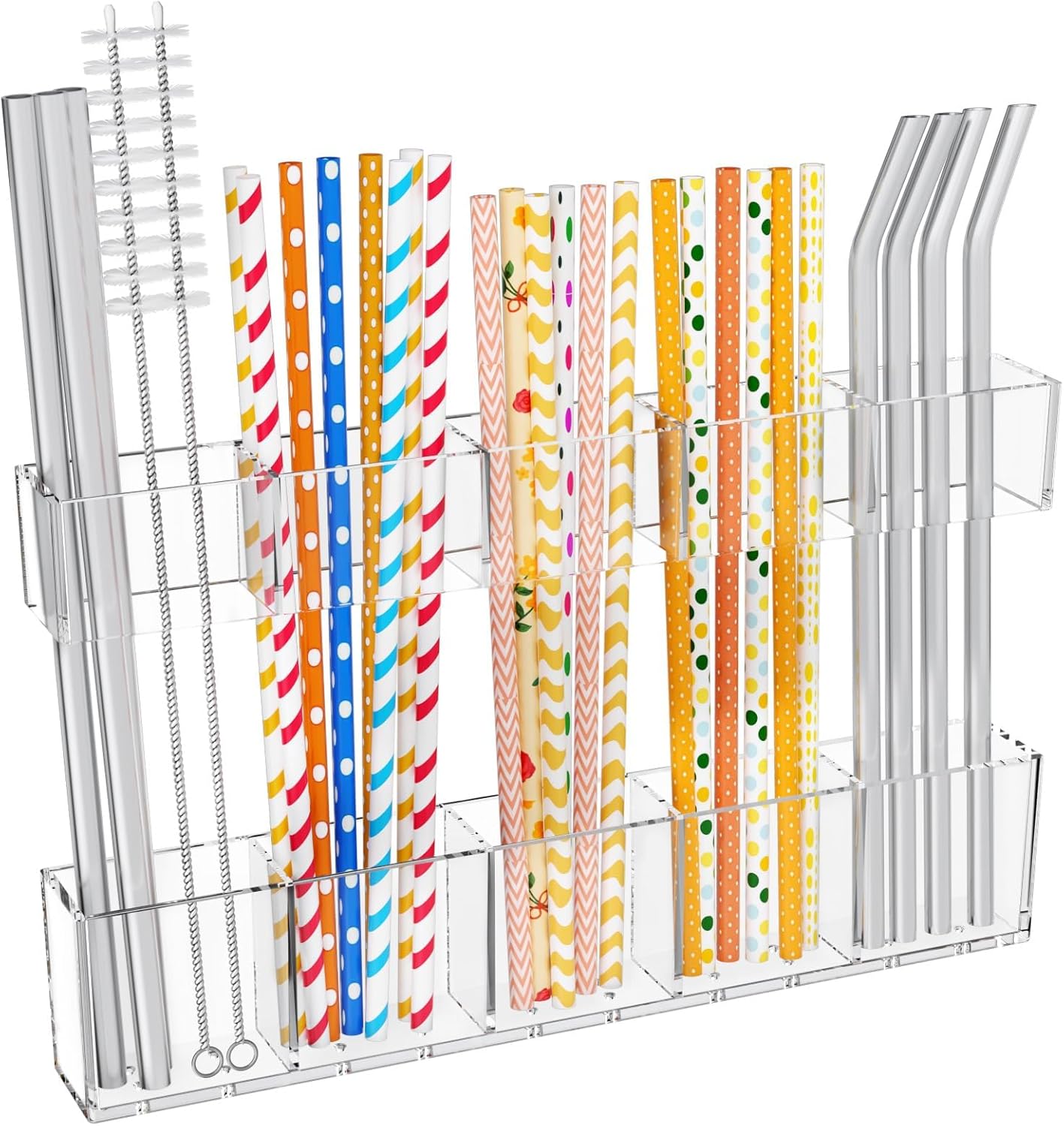 Mpotmiy 9.5” Large Acrylic Straw Holder for Cabinet Door-Reusable Tumbler Straw Organizer with Ultra Sticky Adhesive Tape ,Plastic Kitchen Accessories Container for Inside Cupboard Door (Transparent)