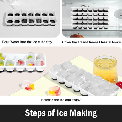 3 Pack Ice Cube Trays with Lid for Freezer, Flexible Silicone Bottom for Easy Release, Stackable Space-Saving Ice Molds, 1.2" Cubes Color-Coded (2 Green 1 Blue) for Juice, Coffee & Cocktails, BPA Free