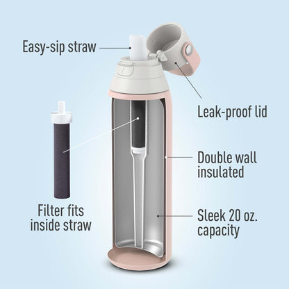 Brita Stainless Steel Premium Filtering Water Bottle, BPA-Free, Reusable, Insulated, Replaces 300 Plastic Water Bottles, Filter Lasts 2 Months or 40 Gallons, Includes 1 Filter, Glacier - 20 oz