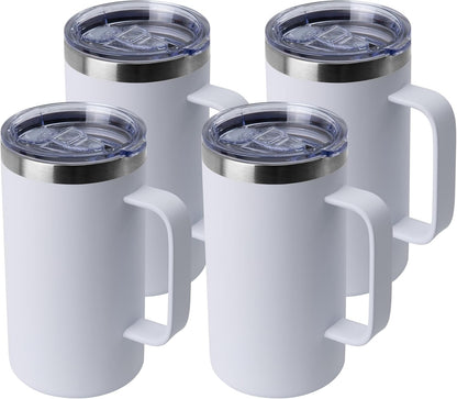 DOMICARE 24oz Mug with Handle and Lid, Stainless Steel Coffee Mug, Reusable Insulated Cup, Travel Mug with Handle, Double Wall Vacuum Coffee Tumbler for Men and Women, Black, Pack 1