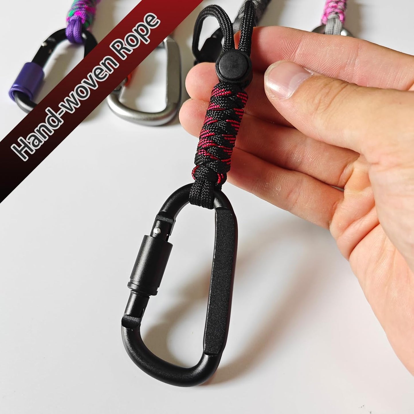 Paracord Keychain/Carabiner Clip - Jaymokes D Ring Metal Hook for Water Bottle, Key, Backpacks and More