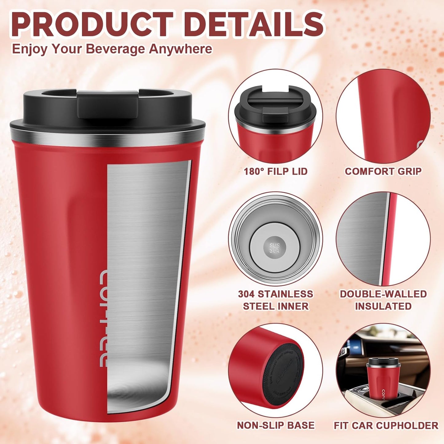 MOMSIV 12oz Travel Mug, Insulated Coffee Cup with Leakproof Lid, Travel Coffee Mug Vacuum Stainless Steel Double Walled Reusable Coffee Cup for Hot and Cold Water Coffee