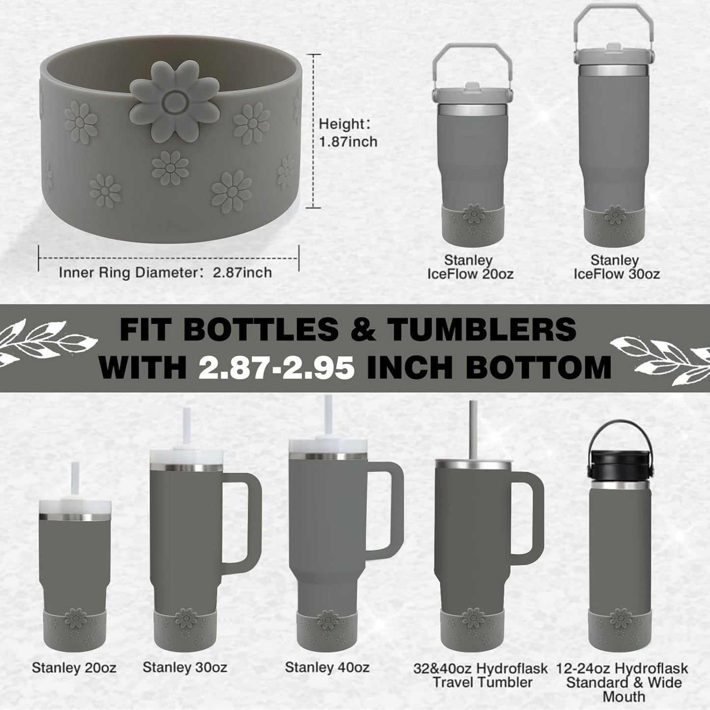 Hpbel Protective Silicone Boot for Stanley Cup Accessories Compatible with Stanley Cup Boot 40/30z and More Bottles with 2.95in Bottom for Water Bottle Flower Tumbler Accessories