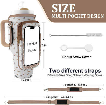 Stanley Carrier Bag for Stanley 40oz/30ozTumbler with Phone with 2 Adjustable Strap,3 Pockets Bottle Stanley Cup Carrier Bag & Case,Accessories for Hiking Travelling