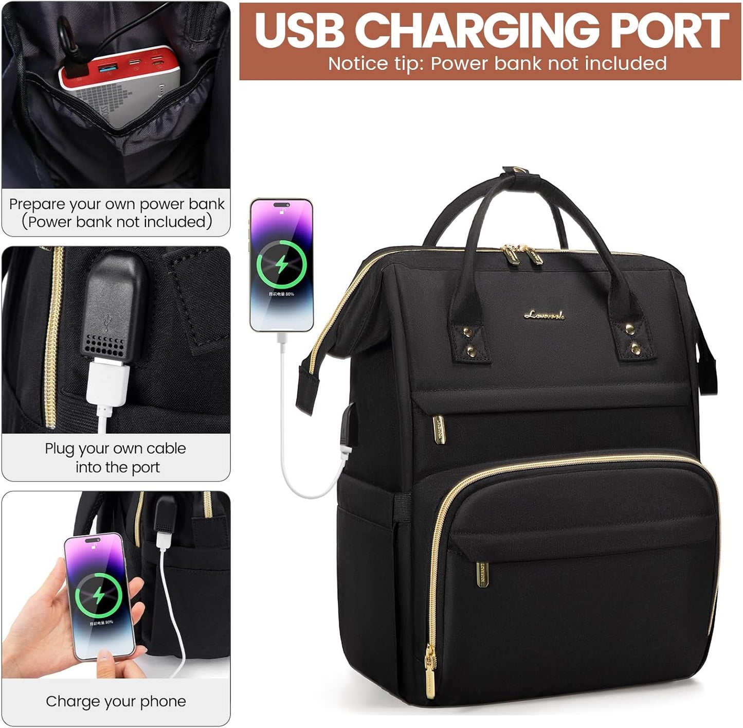 LOVEVOOK Laptop Backpack for Women with Giant Tumbler Holder Pocket,15.6 inch Waterproof Travel Backpack Purse Computer Laptop Bag,Professional Work College Nurse Teacher Backpack Casual Daypack,Black