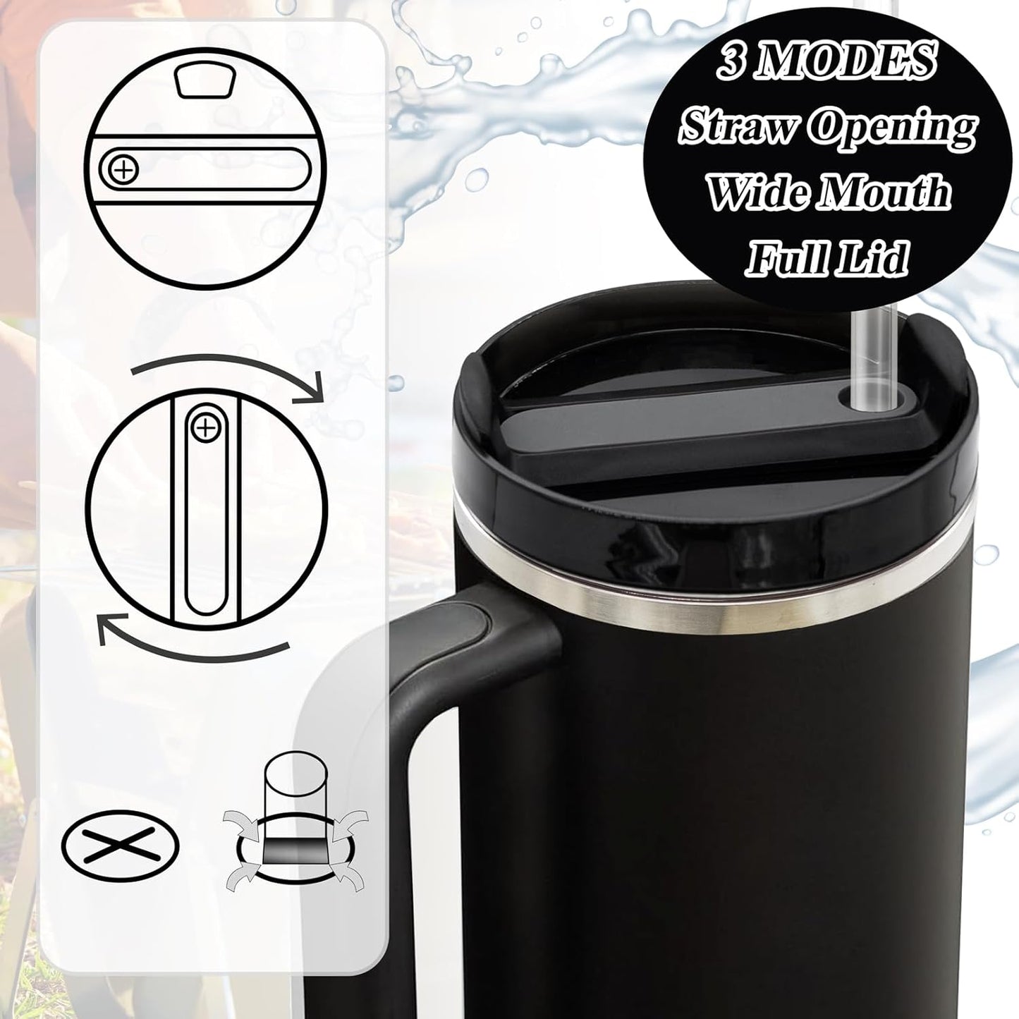 40oz Tumbler Lid Compatible for Stanley, 2 Pack Replacement Tumbler Lids Fit for Stanley Quencher 2.0 Tumbler 40 OZ, with Straws and Cleaning Brush (Orchid)