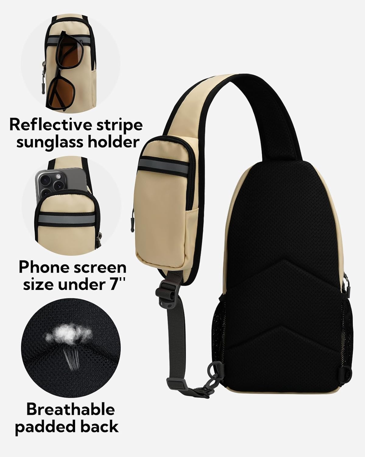 WATERFLY Crossbody Sling Backpack Sling Bag Travel Hiking Chest Bag Daypack (Black)