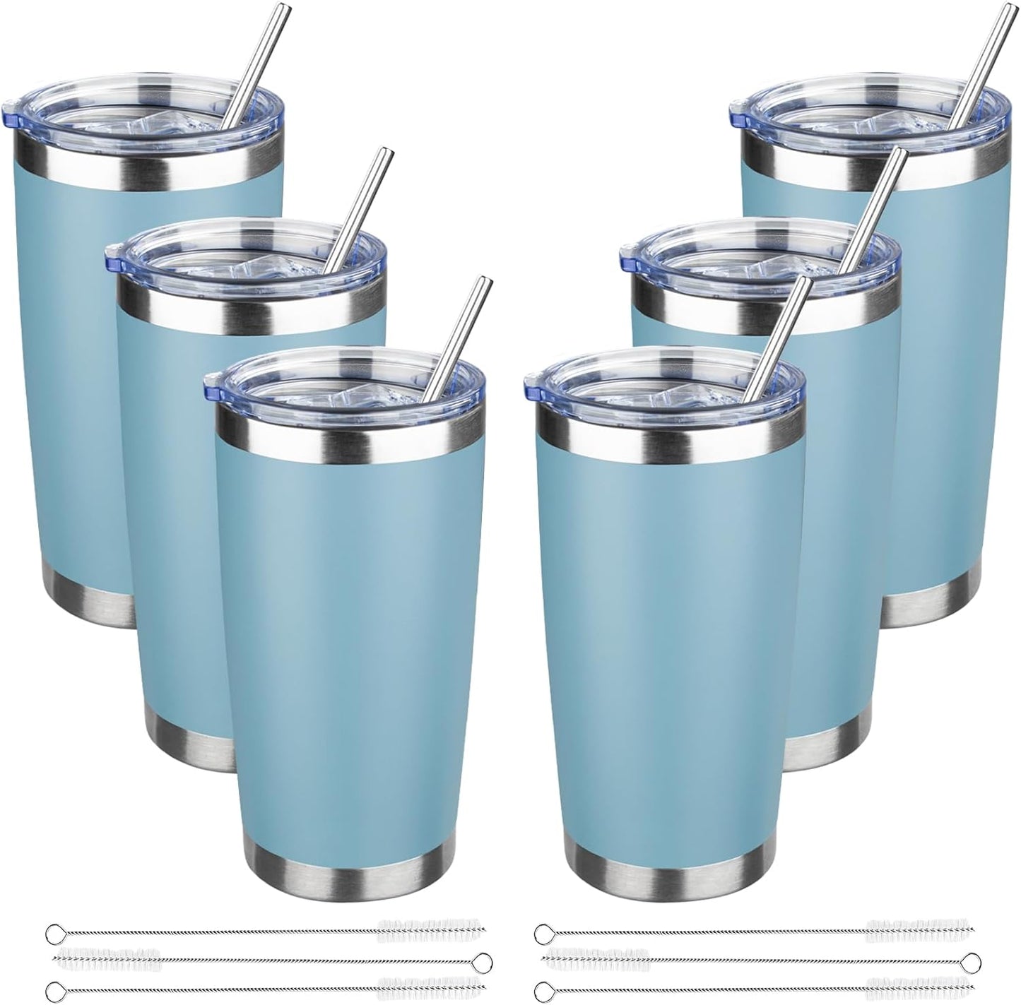 20 oz Tumbler with Lids and Straws, Stainless Steel Insulated Travel Coffee Mug, Double Wall Vacuum Insulated Tumblers, Powder Coated Coffee Tumbler for Cold & Hot Drinks (Light Purple)