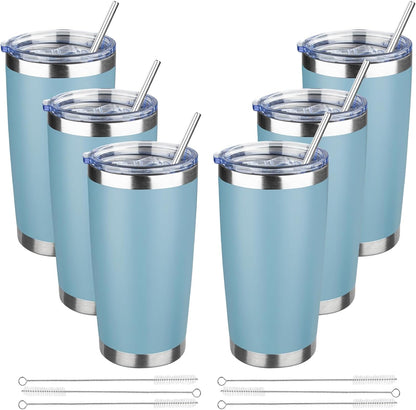 20 oz Tumbler with Lids and Straws, Stainless Steel Insulated Travel Coffee Mug, Double Wall Vacuum Insulated Tumblers, Powder Coated Coffee Tumbler for Cold & Hot Drinks (Light Purple)