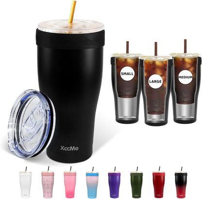 Universal Iced Coffee Sleeve,32oz Double Wall Stainless Steel Insulator Fits 16-32oz Starbucks/Dunkin/McDonalds Cups,Reusable Iced Coffee Cup Holder,Leak-Proof Tumbler for Hot,Cold Drink