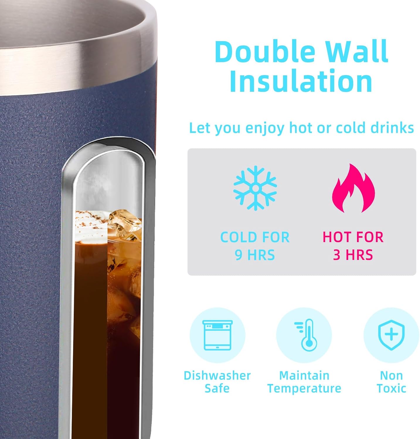 Volhoply 14oz Insulated Stainless Steel Coffee Mug with Lid Bulk 4 Pack,Double Wall Vacuum Travel Coffee Cup with Handle,Reusable Metal Cups Tumbler Cup,Camping Mugs,Ideal Gifts(Mix,4)