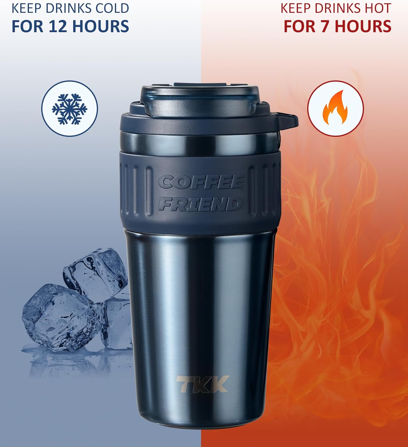 TKK Insulated Coffee Mug with Ceramic Coating, 21oz Iced Coffee Tumbler Cup with Straw Lid Double Wall Vacuum Leak Proof Travel Mug with Strap for Hot and Iced Beverage, Tungsten Steel