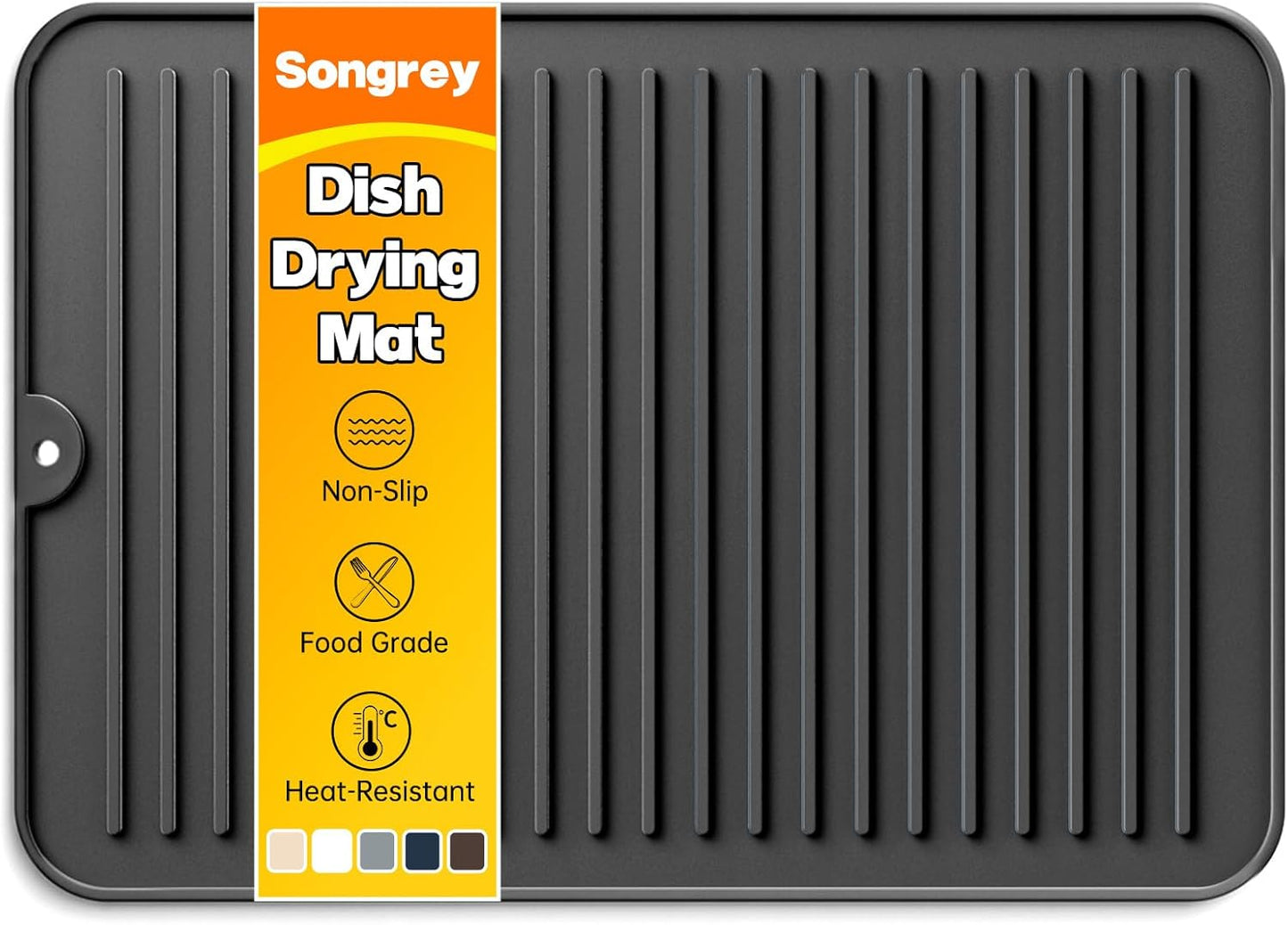 Songrey 12" x 6.5" Silicone Dish Drying Mat, Kitchen Counter Drying Pad for Sink Dishes or Under Rack, Multi-Use as Heat Resistant Trivet, Coffee Bar Mat