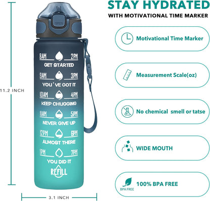 Enerbone 32 oz Drinking Water Bottle with Times to Drink and Straw, Motivational with Carrying Strap, Leakproof BPA & Toxic Free, Ensure You Drink Enough Water for Fitness Gym Outdoor