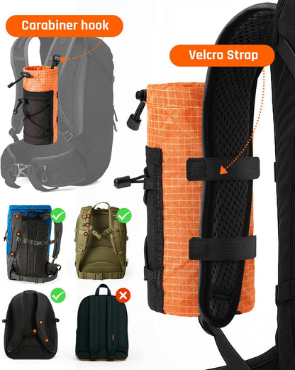Large Water Bottle Holder Pouch Bag, Backpack Water Bottle Holder Mesh Bag Carrier Fits for 10-32oz Bottles, Heavy-Duty Water Bottles Holder Accessories for Hiking, Sports, Travel, Outdoor