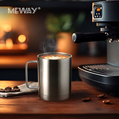 MEWAY 12oz Coffee Mug With Handle and Sliding Lid,Stainless Steel Travel Tumbler Cup with Handle,Double Wall Vacuum Insulated Camping Cup for Hot & Cold Drinks Tea (Black,Set of 1