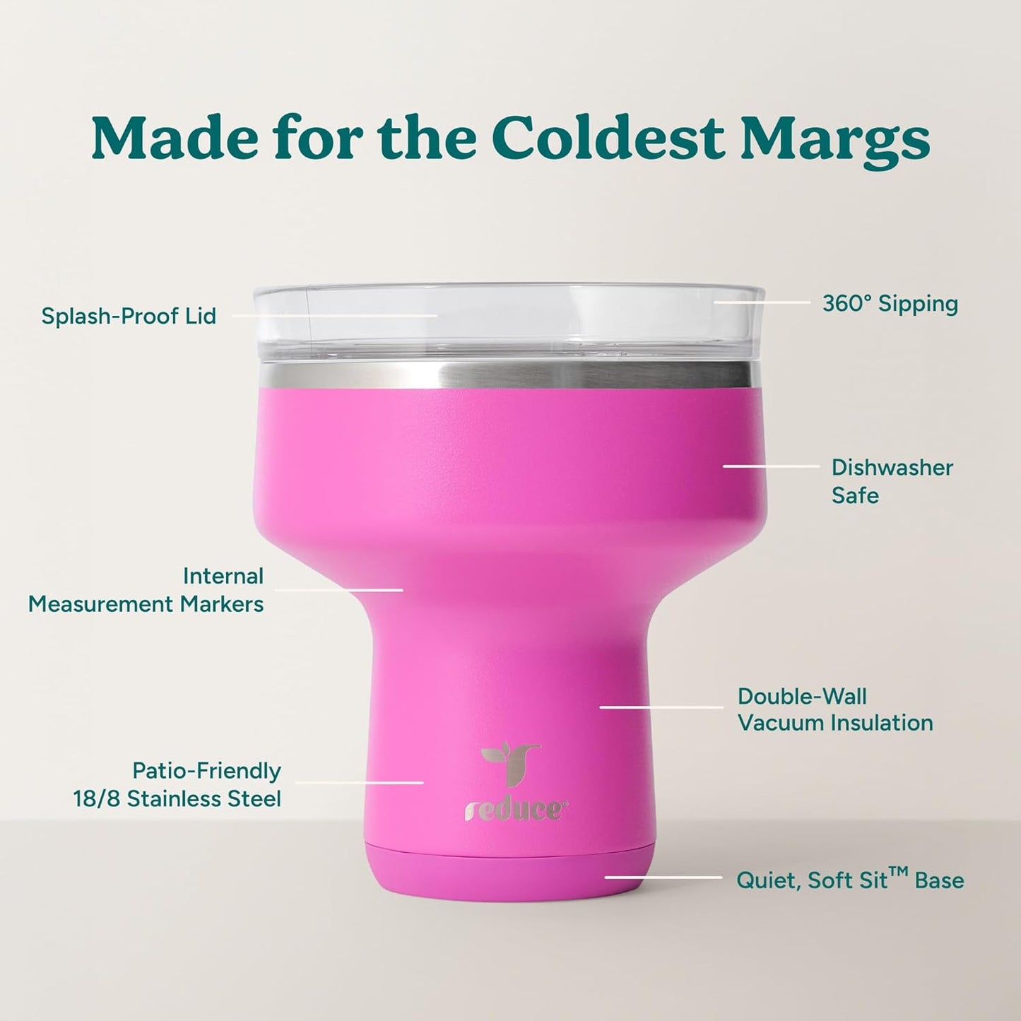 REDUCE Saltini 16 oz Cocktail Tumbler - Insulated Margarita Tumbler with Lid - Keeps Drinks Cold for 10 Hours - 360 Sippable Martini Glass Alternative - Shatterproof, Perfect for Parties - Cloud Blue