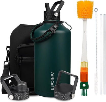 Insulated Water Bottle 40oz,Triple Wall Vacuum Stainless Steel(Dishwasher Safe),Leak Proof & Non-BPA,Flask Jug with Paracord Handle & Straw Spout Lids Sports Cherry Blossom