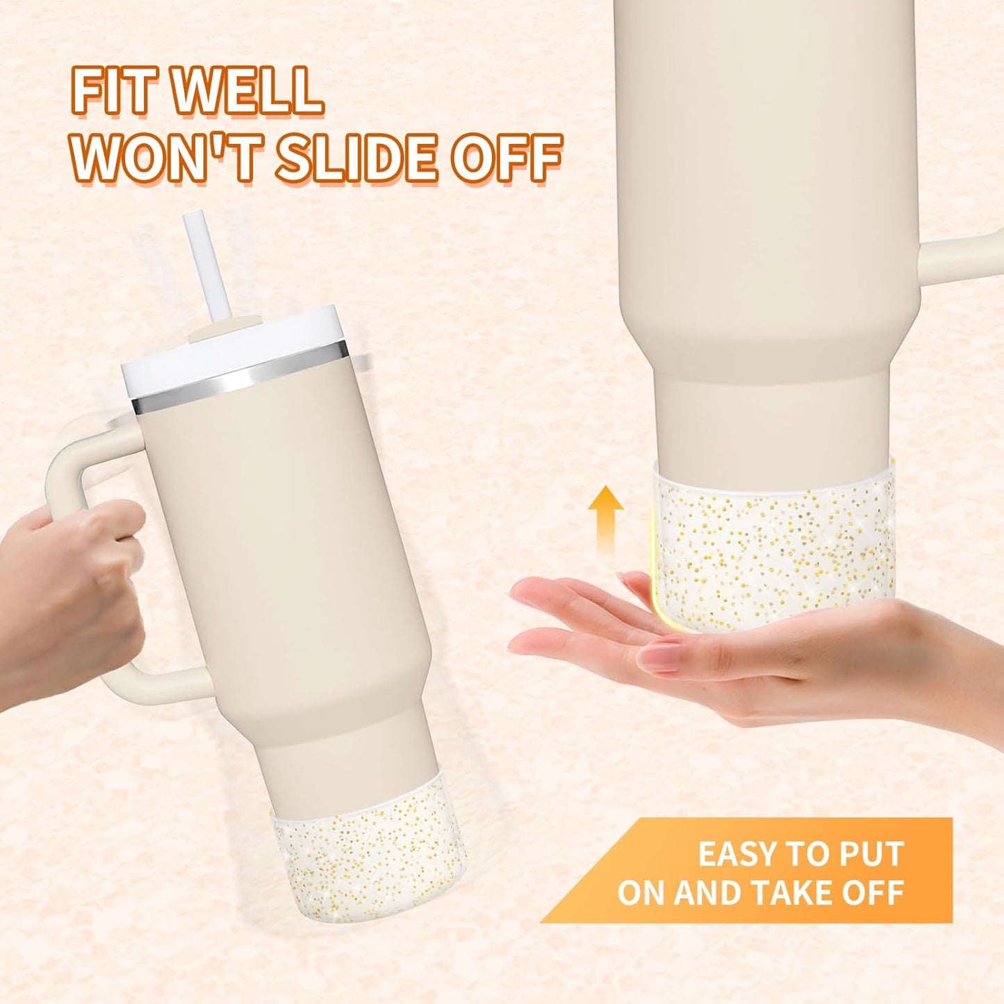 WUQID Protective Bling Silicone Boot Sleeve, Compatible with Stanley Tumbler 20-40oz & Hydro Flask Bottle 12oz-24oz, Glitter Reduces Dents Sleeve Cover for More Bottles/Tumblers Bottom of 2.83-2.95in