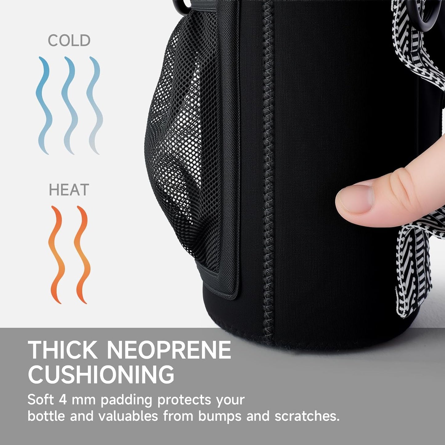 Water Bottle Holder with Strap, Neoprene Crossbody Carrier, Phone Pocket, 1.46" Wide Strap, Fits 24-40oz
