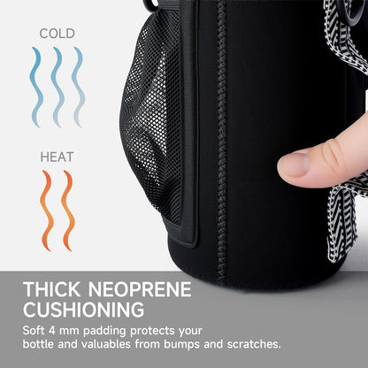 Water Bottle Holder with Strap, Neoprene Crossbody Carrier, Phone Pocket, 1.46" Wide Strap, Fits 24-40oz