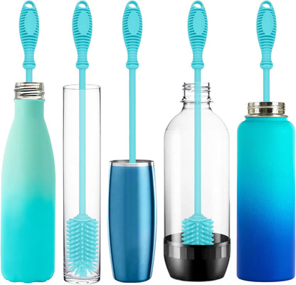 Kitchiny Silicone Bottle Brush with 2 Straw Cleaners - 12.5” Water Bottle Cleaner Brush for Yeti, Hydro Flask, Owala, Stanley, Baby Bottles, Glassware, Vases & Narrow Neck Containers - Orange