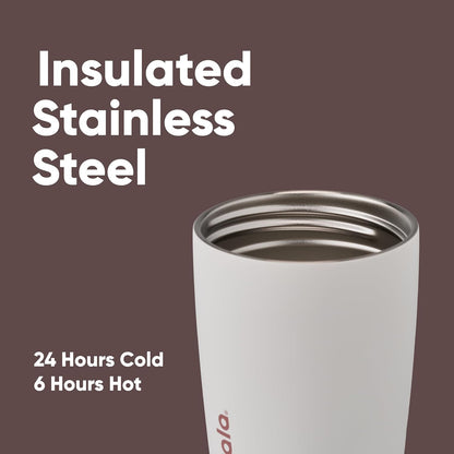 Owala SmoothSip Slider Insulated Stainless Steel Coffee Tumbler, Reusable Iced Coffee Cup, Hot Coffee Travel Mug, BPA Free 20 oz, Grey/Blue (High Dive)