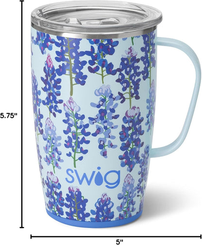 Swig Life 18oz Travel Mug, Insulated Tumbler with Handle and Lid, Cup Holder Friendly, Dishwasher Safe, Stainless Steel, Travel Coffee Cup (Honey Meadow)