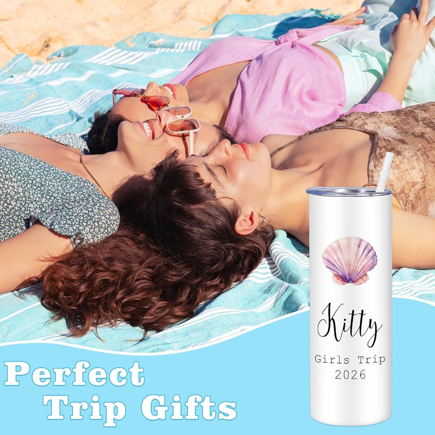 Girl Trip Gifts for Women, Personalized Girls Trip Tumblers with Name Text, Custom Beach Tumbler, Road Trips Vacation Cruise Cup with Lid and Straw, Bachelorette Party Girl Weekend Gift For Friend