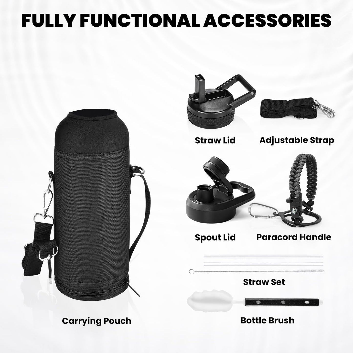 RAYMYLO One Gallon Water Bottle Insulated, Triple Walled Vacuum Stainless Steel (Cold for 48 Hrs), Leak Proof & Non-BPA, Large Water Flask Jug with Paracord Handle & Straw Spout Lids