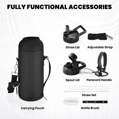 RAYMYLO One Gallon Water Bottle Insulated, Triple Walled Vacuum Stainless Steel (Cold for 48 Hrs), Leak Proof & Non-BPA, Large Water Flask Jug with Paracord Handle & Straw Spout Lids