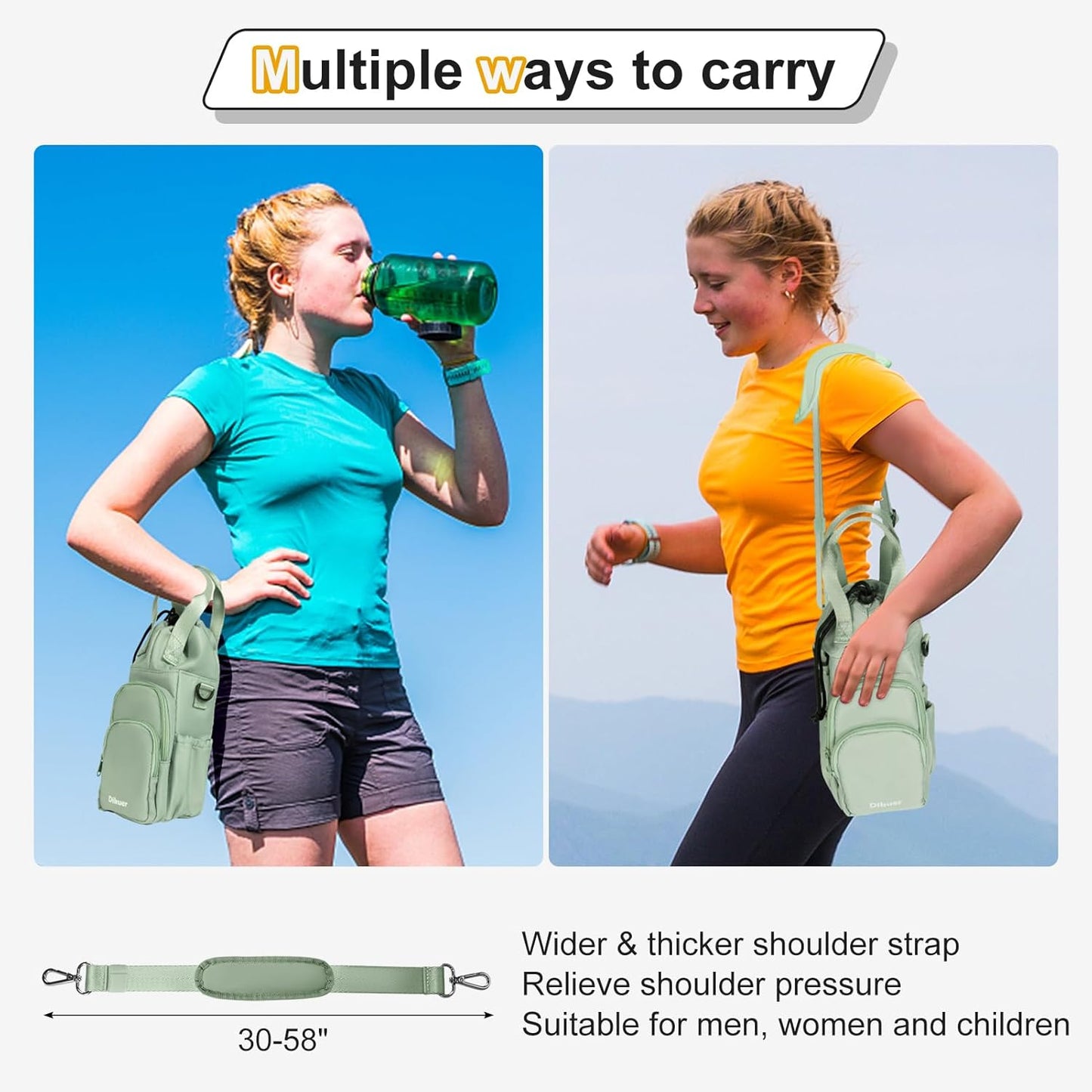 Water Bottle Holder with Strap, 4 Big Pockets with Compartment, 24oz/32oz/40oz Crossbody Water Bottle Carrier Bag