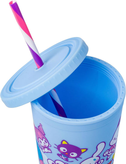 Silver Buffalo Sanrio Hello Kitty Milk Carton Pattern Plastic Boba Tumbler w Lid and Wide Straw, 24 Ounces