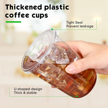 Baderke 25 Set Plastic Cups with Lids and Straws, Disposable Plastic Iced Coffee Cup for Cold Beverage Juice Smoothie Crystal for Coffee Shops Party Catering(Clear,16 oz)
