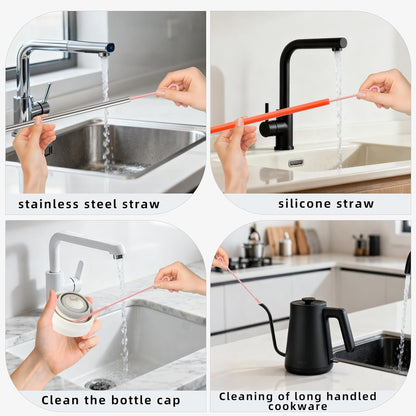 Silicone Straw Cleaner Brush, 4Pcs Reusable Straw Brush Set with Extra-Long Design for Cleaning Thin Metal Straws and Wider Milkshake Straws （6mm+9mm Pink)