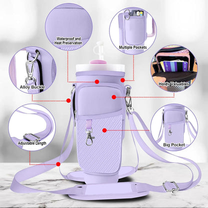 Stanley Carrier Bag for Stanley 40oz/30ozTumbler with Phone with 2 Adjustable Strap,3 Pockets Bottle Stanley Cup Carrier Bag & Case,Accessories for Hiking Travelling