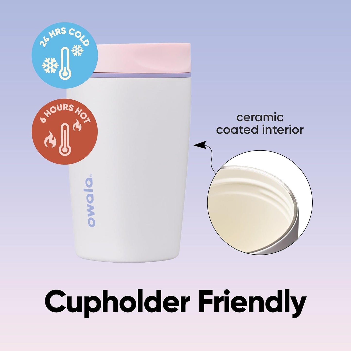 Owala SmoothSip Slider Ceramic-Lined Insulated Stainless Steel Coffee Tumbler, No Metallic Taste Reusable Travel Mug, Hot Iced Coffee Cup, BPA Free 20 oz, Very, Very Dark