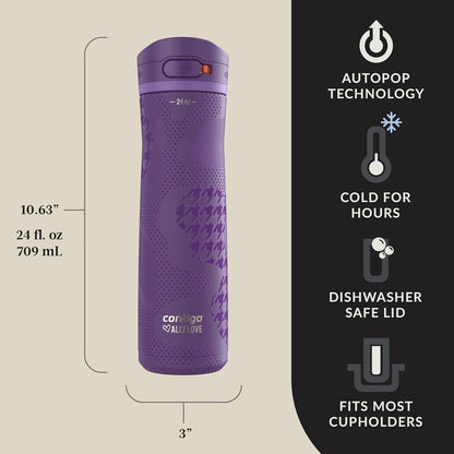 Contigo Jackson Chill 2.0, Vacuum-Insulated Stainless Steel Water Bottle with Secure Lid, Leak-Proof Travel Friendly, 20oz Capacity, Blueberry Color, Keeps Drinks Cold for 12 Hours