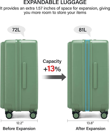 Hanke 20 Inch Expandable Carry On Luggage with Cup Holder 22x14x9 Airline Approved, Top Opening Hard Shell Suitcases with Wheels, Carry-On Travel Suitcase Trunk Luggage with Lock, Smoke White