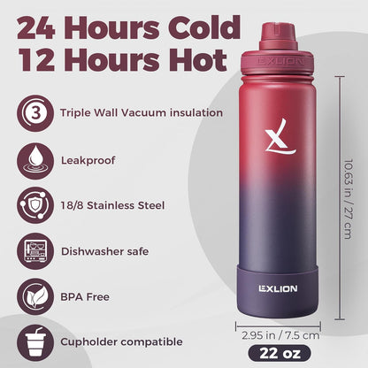 Lexlion Tea Infuser Water Bottle 32 Oz – Triple Wall Insulated Stainless Steel, Loose Leaf & Fruit Strainer, 3 Leakproof Lids, BPA-Free Silicone Sleeve, Reusable Thermal Mug