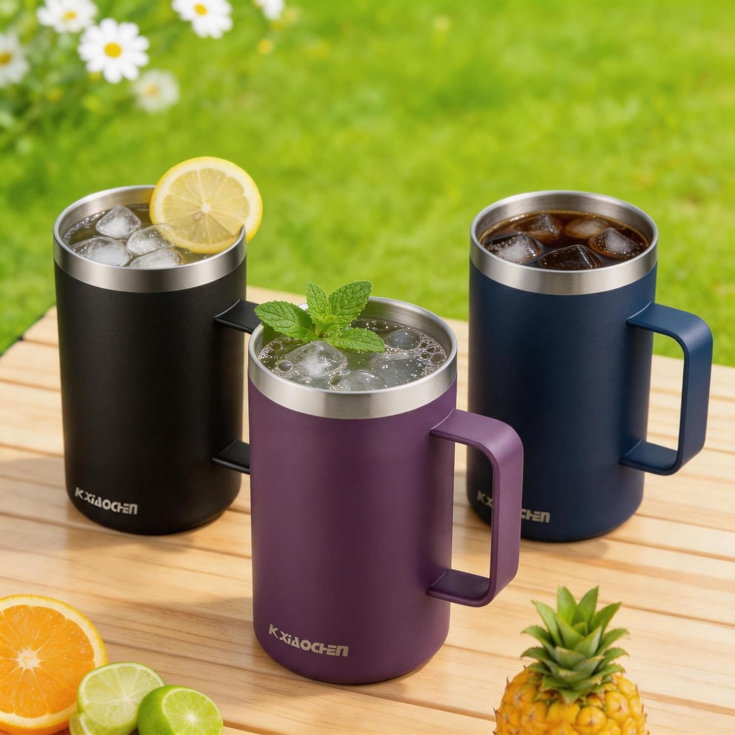 KXIAOCHEN 20oz Insulated Coffee Mug with Lid, Stainless Steel Coffee Cup, Double Wall Vacuum Coffee Tumbler with Handle, Premium Thermal Travel Coffee Mug (Navy Blue)