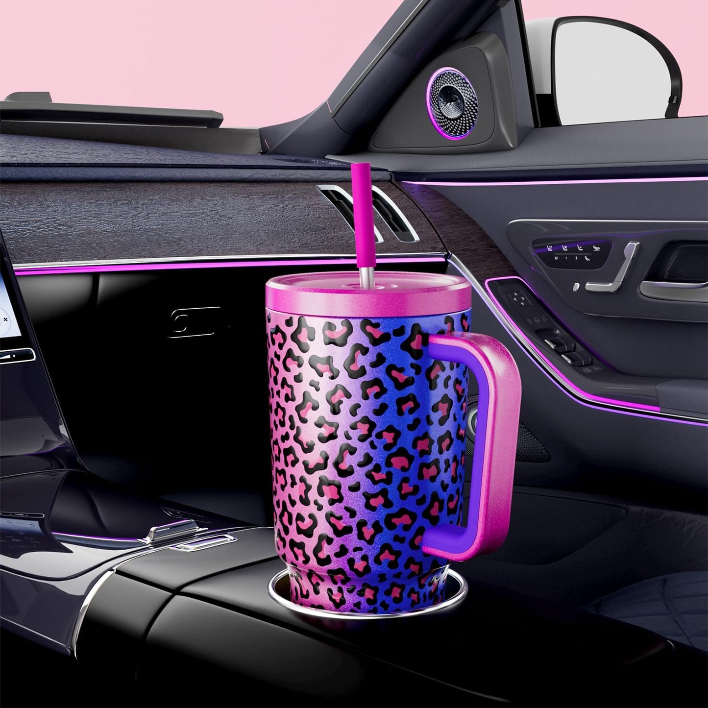 Meoky 40 oz Tumbler with Handle and Straw: Stainless Steel Insulated Tumbler with Lid and Straw - 100% Leak Proof Tumbler for Car Cup Holders - Travelers Commuters Workers, Donut