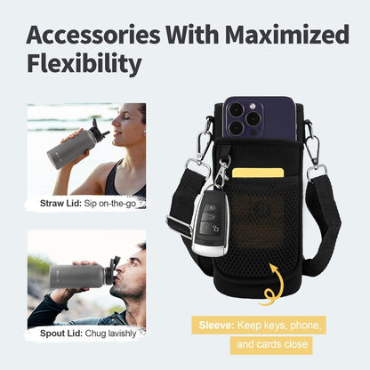 WixByti 40 oz Insulated Water Bottle with Straw (Cold for 36 Hrs), Stainless Steel Triple Wall Vacuum Sports Water Jug, Leakproof Hydro Cup Flask with Paracord Handle & Straw Spout Lids & DIY Stickers