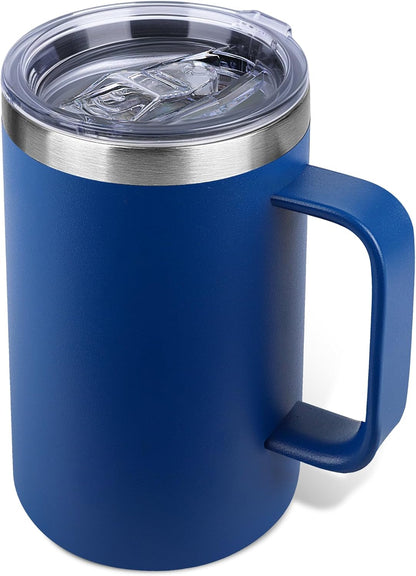 22oz Insulated Coffee Mug with Handle & Leak-Proof Lid - Double Wall Stainless Steel Travel Tumbler for Commute/Office/Home, Orange, 1 Pack