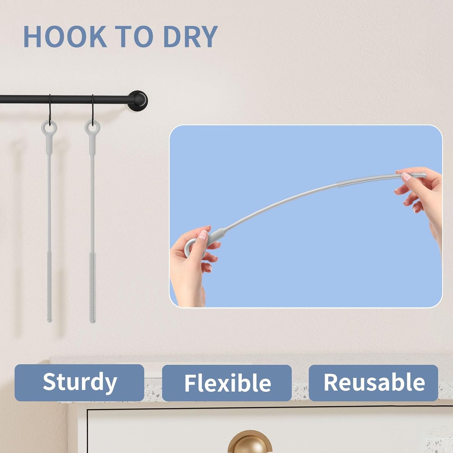 Silicone Cleaning Brush Kit,Water Bottle and Straw Cleaner Brush Set for Tumbler,Baby Bottle,Breast Pump Part,Nipple,Sippy Cup,Glass,Dishwasher Safe,BPA Free,3 Pcs