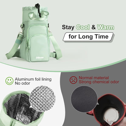 Water Bottle Holder with Strap, 4 Big Pockets with Compartment, 24oz/32oz/40oz Crossbody Water Bottle Carrier Bag