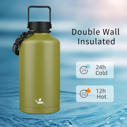 Konokyo 22oz Stainless Steel Bottles with 3 Lids Sport Insulated Water Bottle,Mint