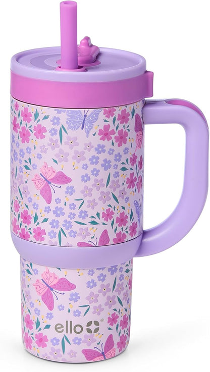 Ello Oasis 18oz Kids Tumbler with Handle & Retracting Straw, 100% Leakproof Reusable Insulated Stainless Steel Cup, Gifts for Teens Girls Boys, Keeps cold for 18 Hours, Cup Holder Friendly, Glacier