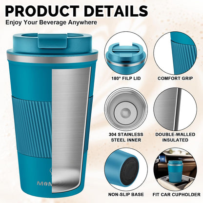 MOMSIV 12oz Travel Mug, Insulated Coffee Cup with Leakproof Lid, Travel Coffee Mug Vacuum Stainless Steel Double Walled Reusable Coffee Cup for Hot and Cold Water Coffee